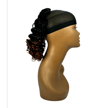 Model wearing premium Kanekalon fiber Unique Deep Curl String extensions for voluminous hair