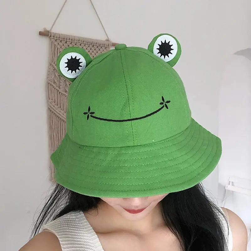A colorful cotton frog bucket hat in streetwear style for women
