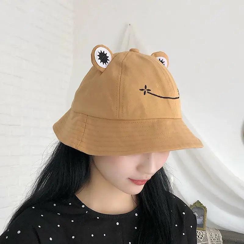 Kawaii Frog Bucket Hat - Cotton Streetwear Sun Hat for Women