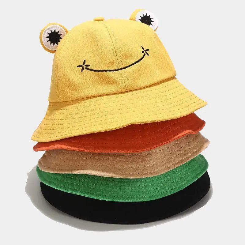 Kawaii Frog Bucket Hat - Cotton Streetwear Sun Hat for Women
