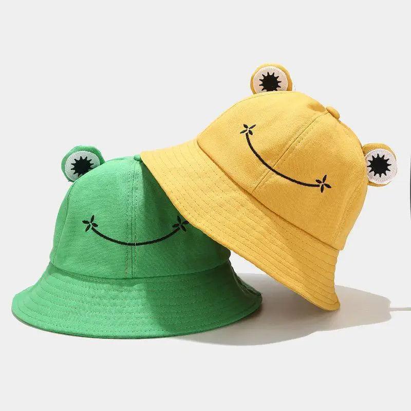 Kawaii Frog Bucket Hat - Cotton Streetwear Sun Hat for Women