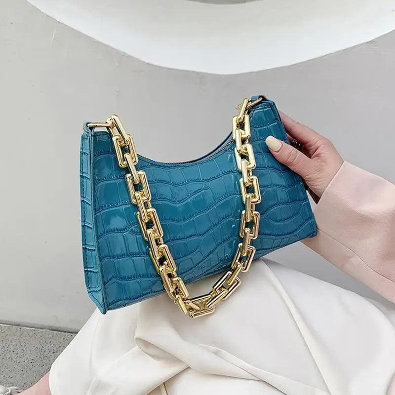 Luxury patterned small square women's handbag with stylish texture and gold-tone zipper