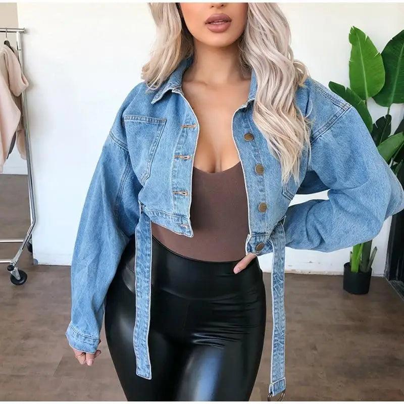 Women Denim Cropped Jean Jacket Distressed Button Up Casual Coat
