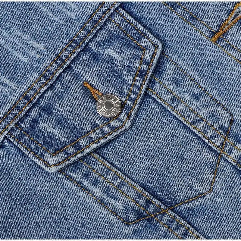Women Denim Cropped Jean Jacket Distressed Button Up Casual Coat