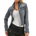 Women Denim Cropped Jean Jacket Distressed Button Up Casual Coat