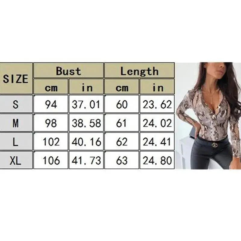 Women’s Animal Print V-Neck Blouse Slim Fit Button Down Top
