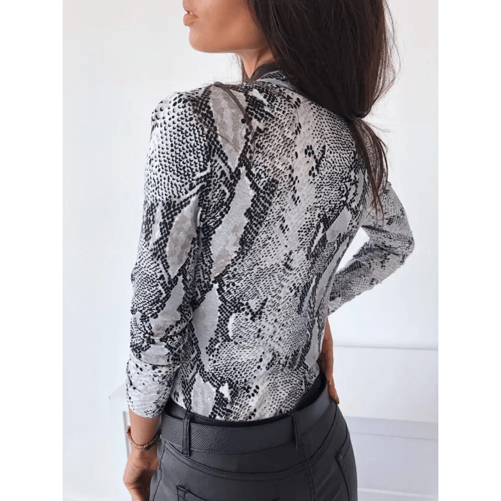 Women’s Animal Print V-Neck Blouse Slim Fit Button Down Top