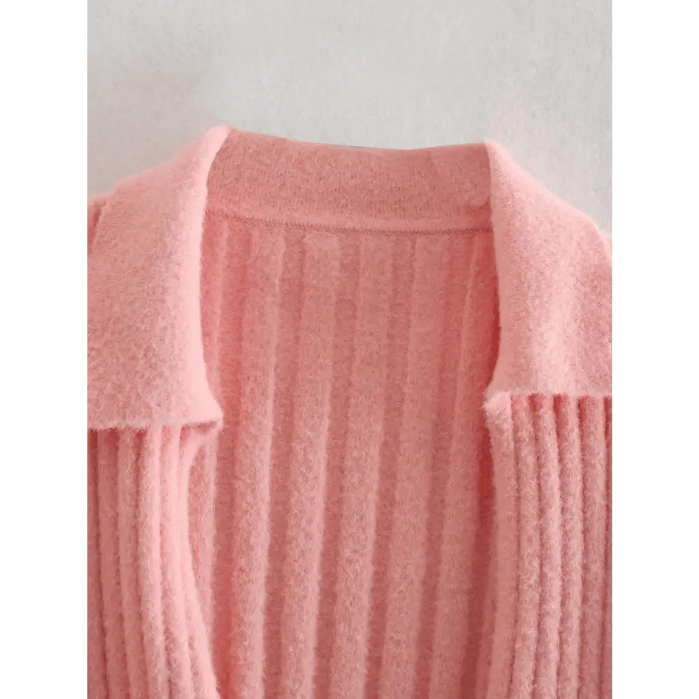 Lace-Up Bow V-Neck Sweater in Pink Romantic Knit
