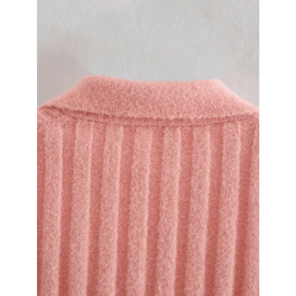 Lace-Up Bow V-Neck Sweater in Pink Romantic Knit