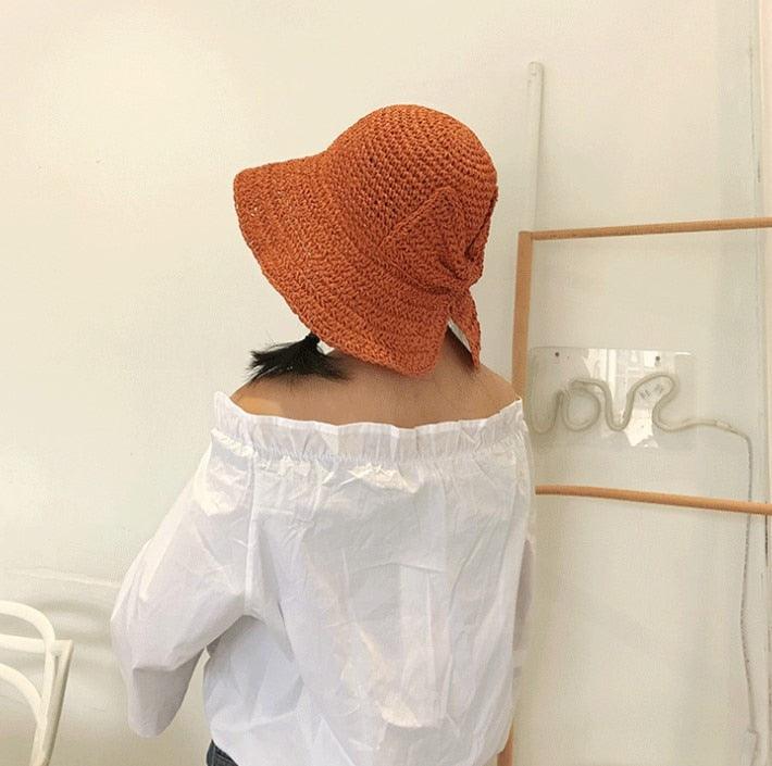 Women's Wide Brim Foldable Straw Sun Hat with Bow for Beach Summer