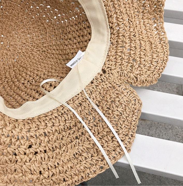 Women's Wide Brim Foldable Straw Sun Hat with Bow for Beach Summer