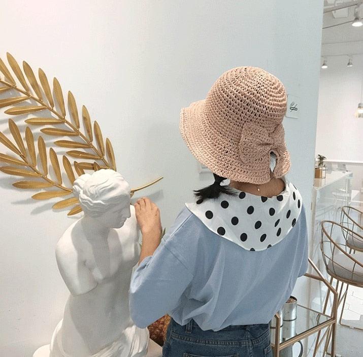 Women's Wide Brim Foldable Straw Sun Hat with Bow for Beach Summer