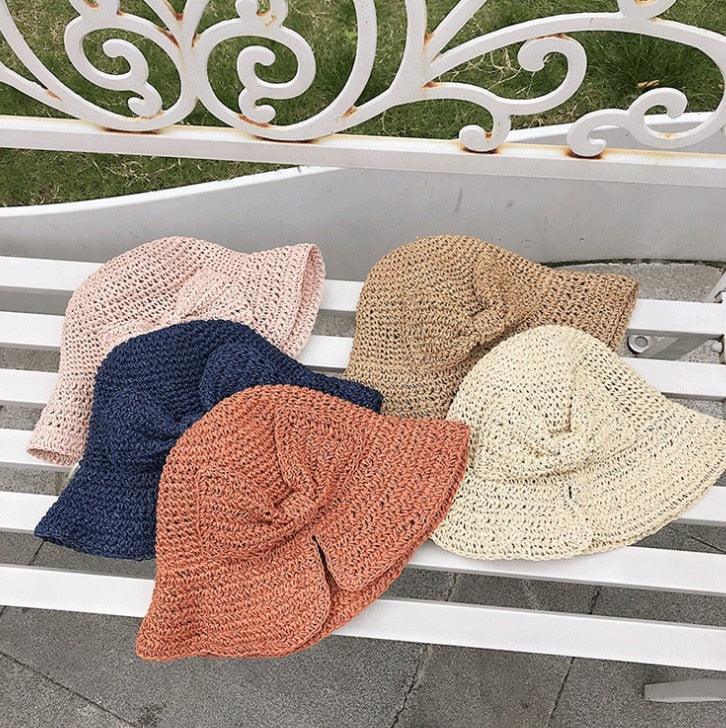 Women's Wide Brim Foldable Straw Sun Hat with Bow for Beach Summer