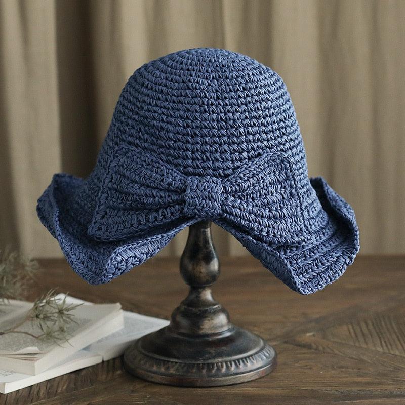 Women's Wide Brim Foldable Straw Sun Hat with Bow for Beach Summer