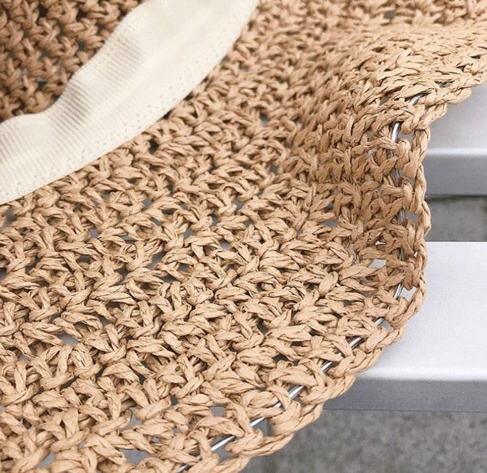 Women's Wide Brim Foldable Straw Sun Hat with Bow for Beach Summer