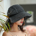 Women's Wide Brim Foldable Straw Sun Hat with Bow for Beach Summer