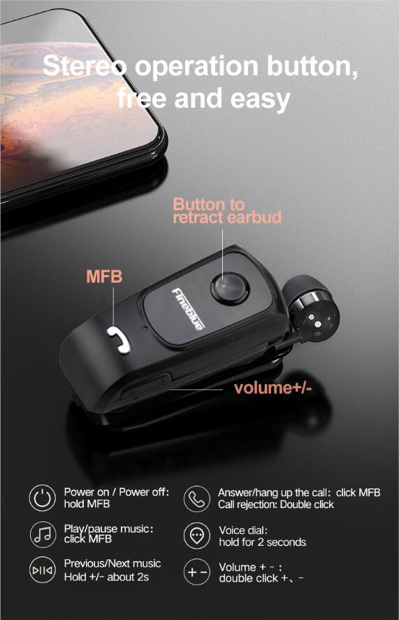 Retractable Bluetooth Headset with Noise Cancellation and Vibration
