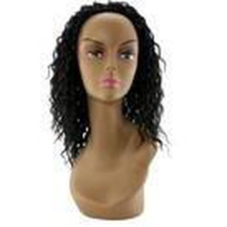 A woman wearing a premium Unique Miss Italy synthetic Kanekalon fiber wig