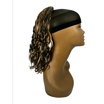 Close up of black and copper-gold piano color model string for hair styling