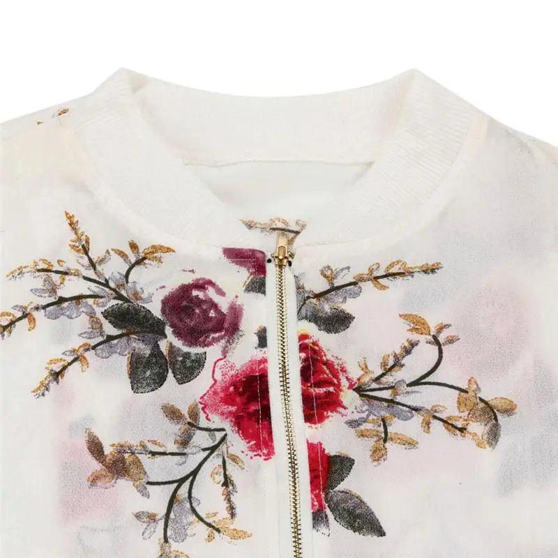 Women's Floral Bomber Jacket Zip-Up Lightweight Slim Casual Coat