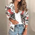 Women's Floral Bomber Jacket Zip-Up Lightweight Slim Casual Coat
