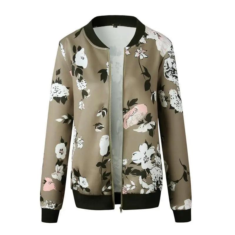 Women's Floral Bomber Jacket Zip-Up Lightweight Slim Casual Coat