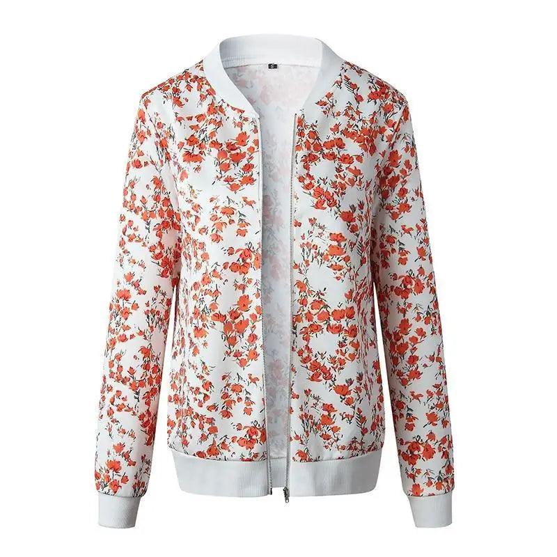Women's Floral Bomber Jacket Zip-Up Lightweight Slim Casual Coat