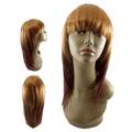 Model wearing the modern and edgy Unique Nikki Wig in burgundy and brown shades.