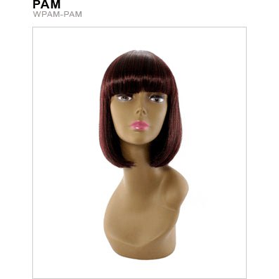 Unique Pam Wig – Synthetic Fiber Hairpiece in Burgundy and Brown