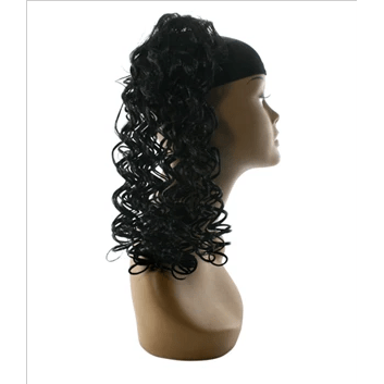 Model wearing a sleek black regular pig tail hair extension