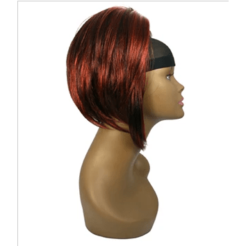 Unique Split String hair extension featuring a two-tone red and black ombre color palette.