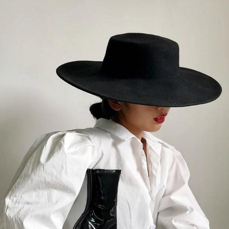 Women's Wide Brim Fedora Hat Retro Flat Top Summer Party Accessory