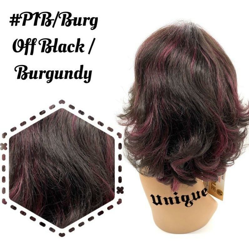 Modern 100% Human Hair Full Wig Style A6 - Black and Burgundy