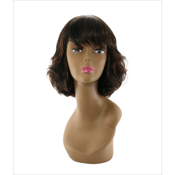Modern 100% human hair full wig Style A6 in off black and burgundy