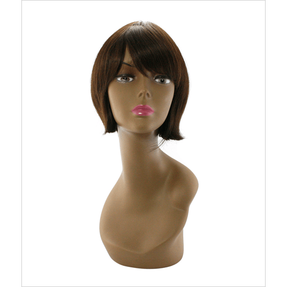 Model wearing Unique's 100% Human Hair Full Wig in Style B, showcasing a natural, professional look.