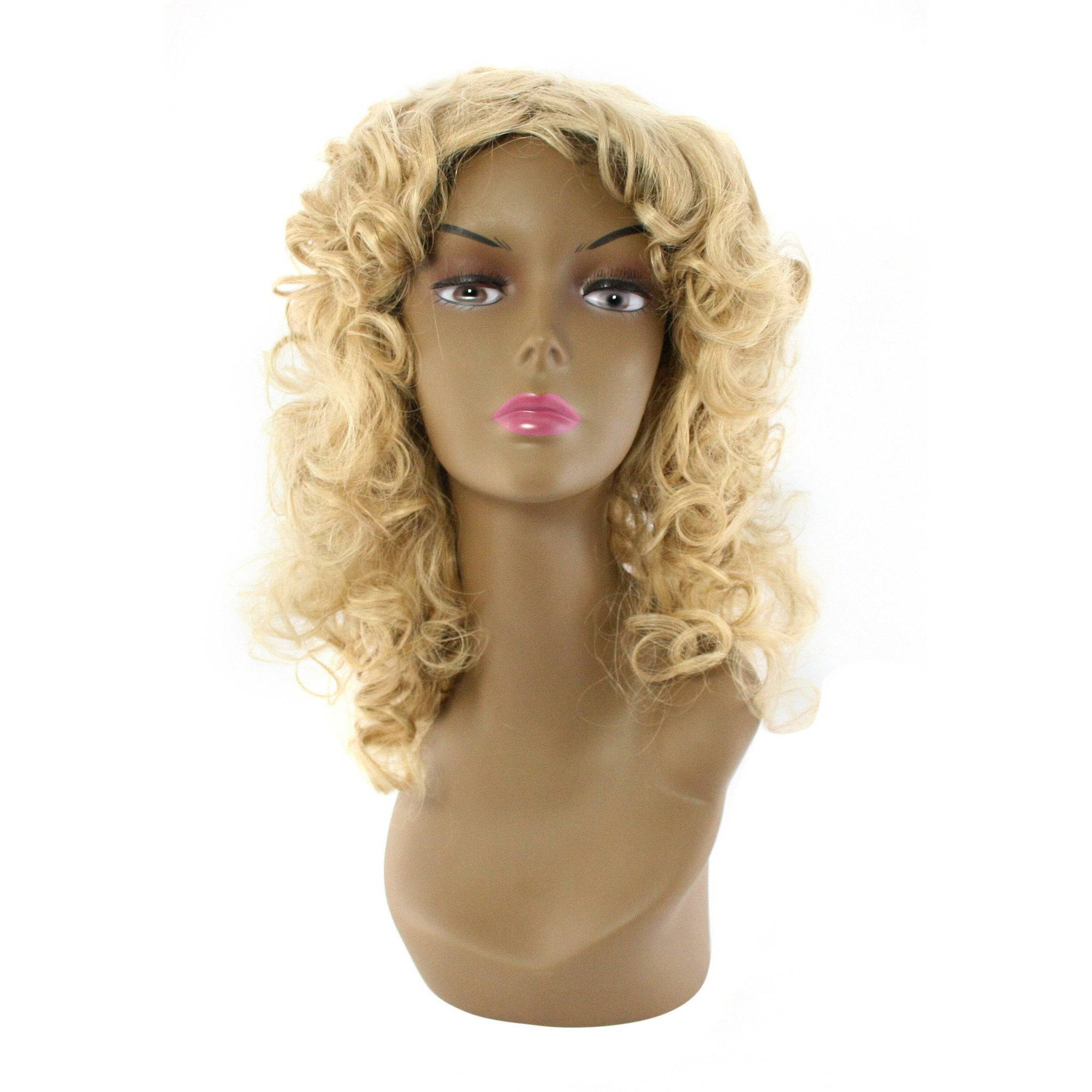 Glamorous solid blonde human hair wig, Style K, displayed for a high-fashion look.
