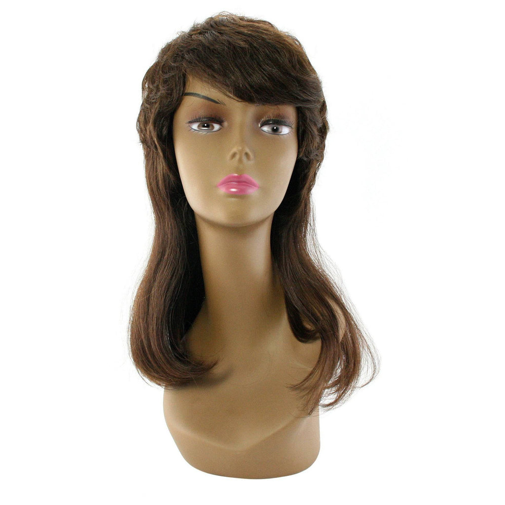 Close-up of a 100% human hair full wig in Style N, highlighting the natural hair quality and density