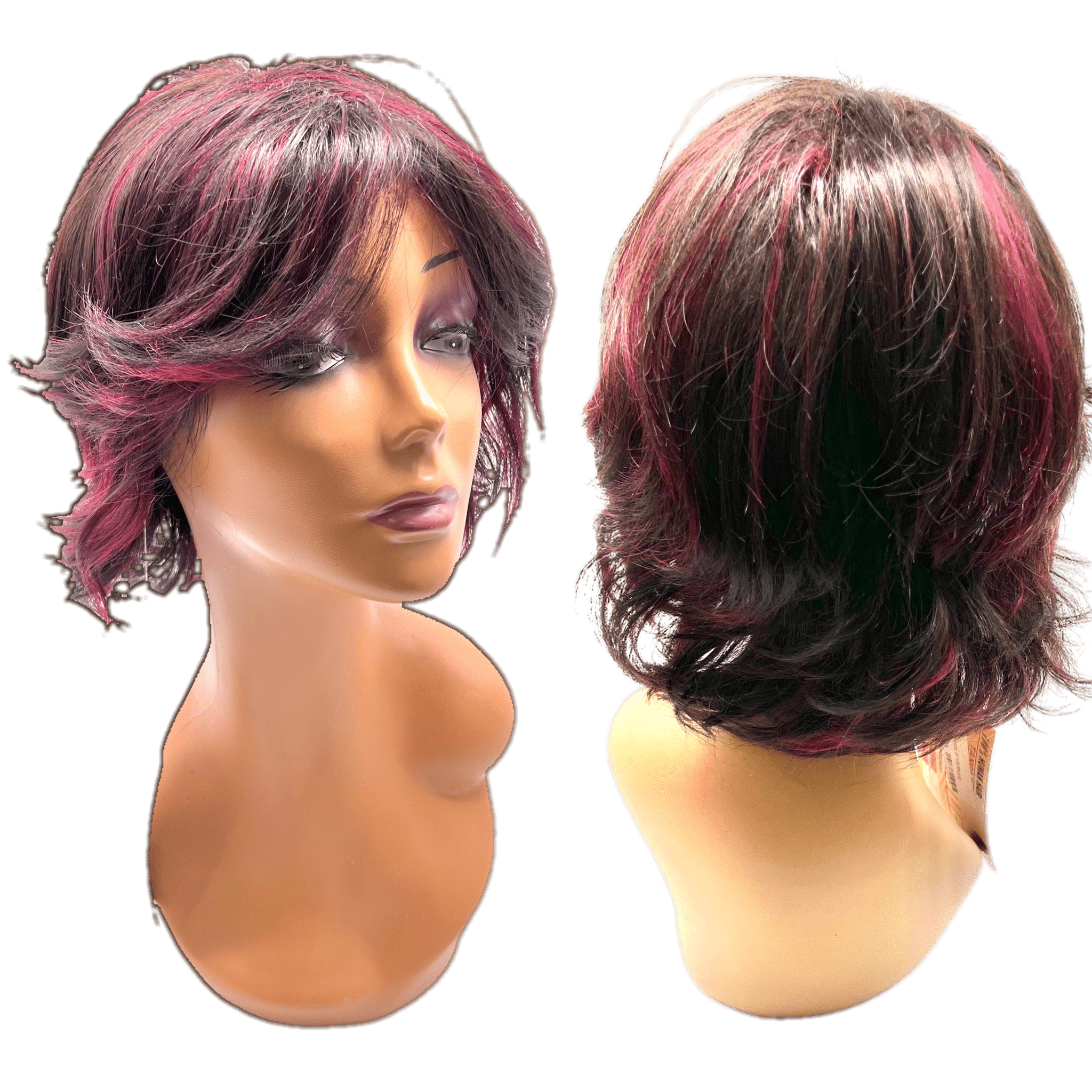 Style R 100% Human Hair Full Wig in Black and Burgundy