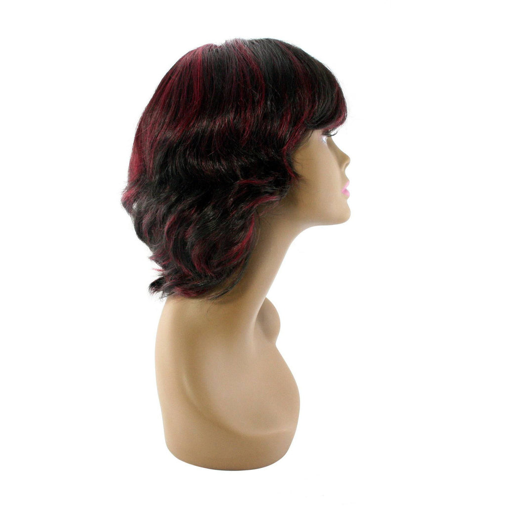 Style R 100% Human Hair Full Wig in Black and Burgundy