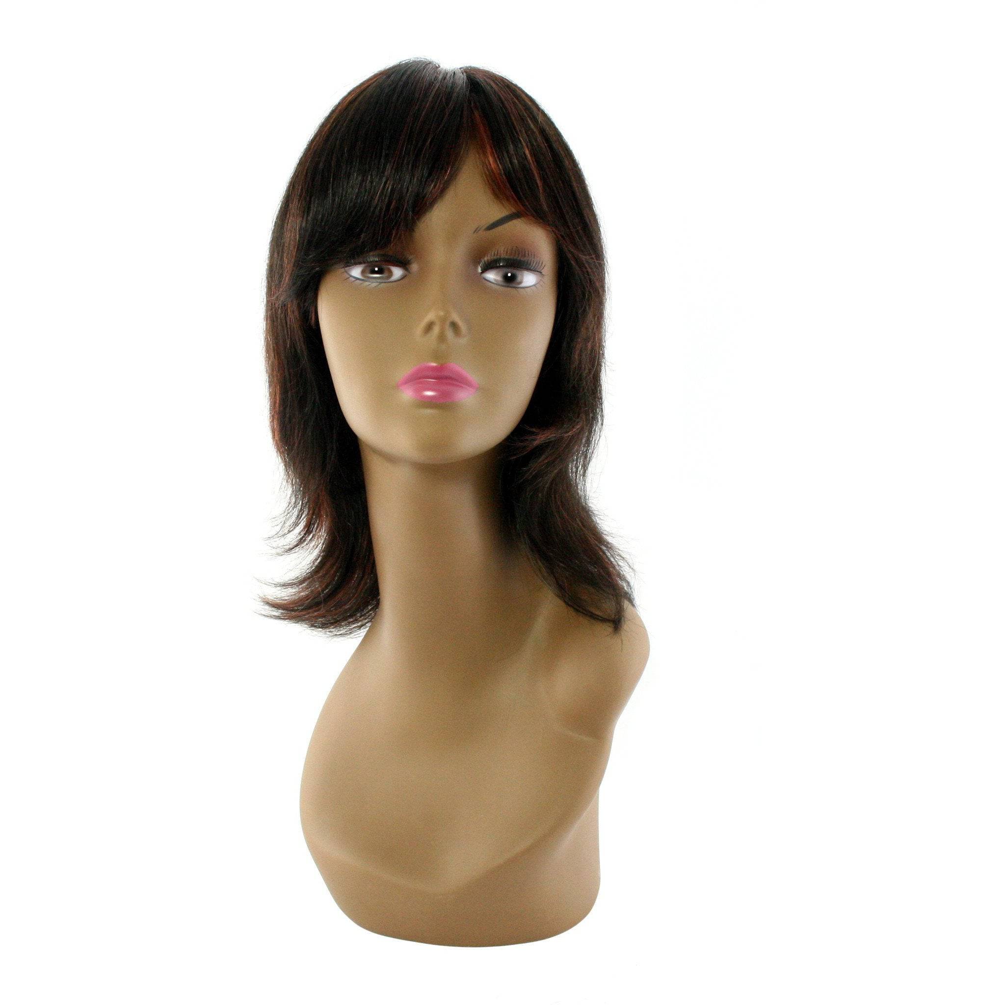 A woman wearing the 100% human hair full wig in Style X, showcasing a natural and luxurious look.