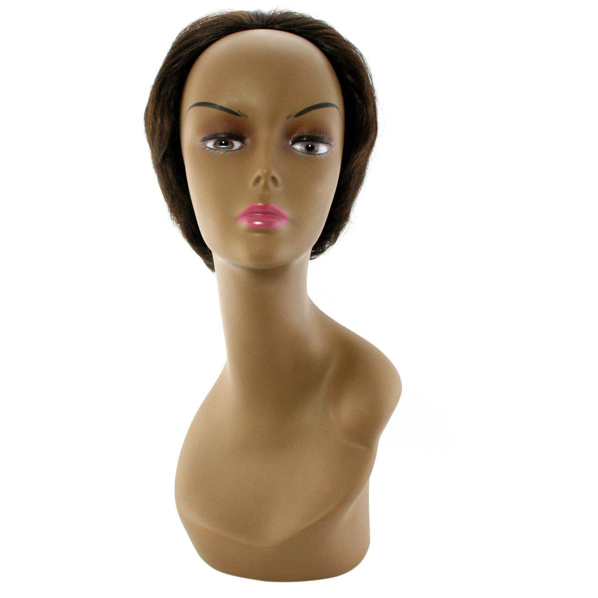 A close-up view of the Mrs. Canada 100% Human Hair half wig showing natural texture and styling