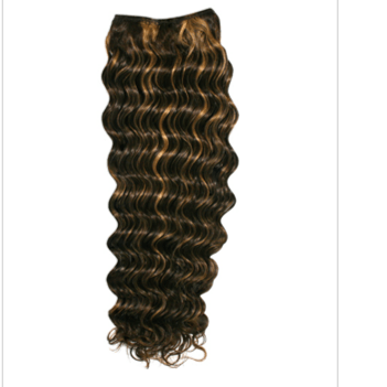 Model wearing 16 inch deep wave human hair extensions for a natural and voluminous look.