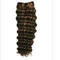 Model wearing 16 inch deep wave human hair extensions for a natural and voluminous look.