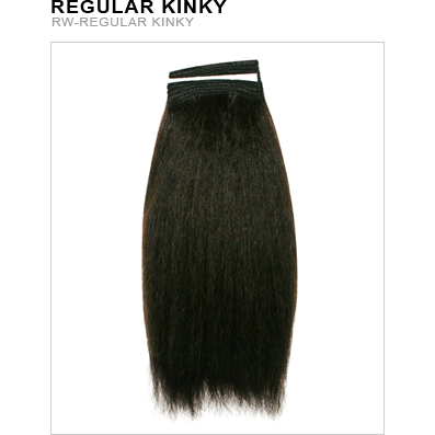 Model showing regular kinky human hair extensions in natural black