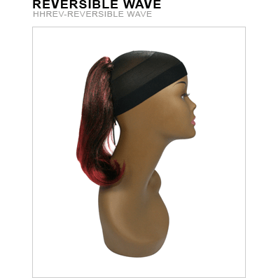 Premium human hair reversible wave accessory shown in black and burgundy