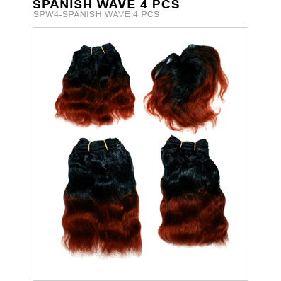 4-piece Spanish Wave human hair extensions in black and red-auburn