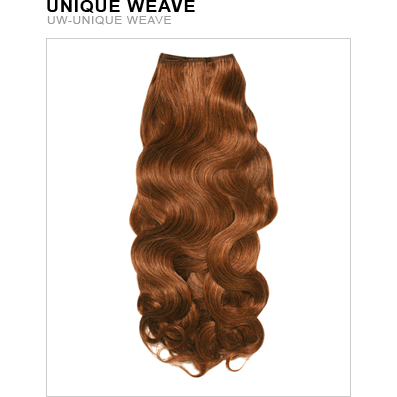 A close-up view of 18-inch wavy auburn human hair extensions showcasing the rich copper tone.