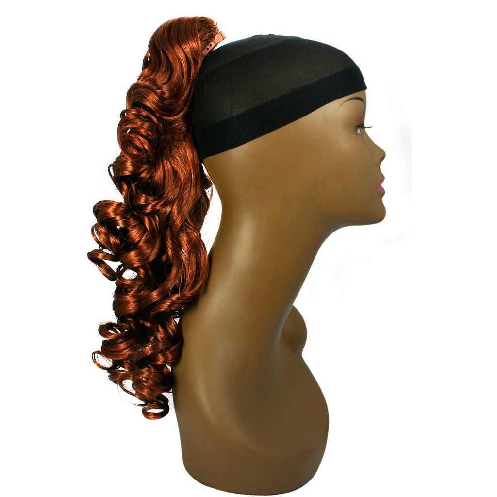 Vibrant auburn and metallic copper Kanekalon synthetic clip-in hair extensions
