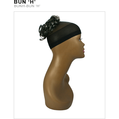Woman wearing a classic solid black Kanekalon Bun H hair accessory