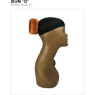 A brown Kanekalon Bun O hair accessory for creating natural-looking buns.